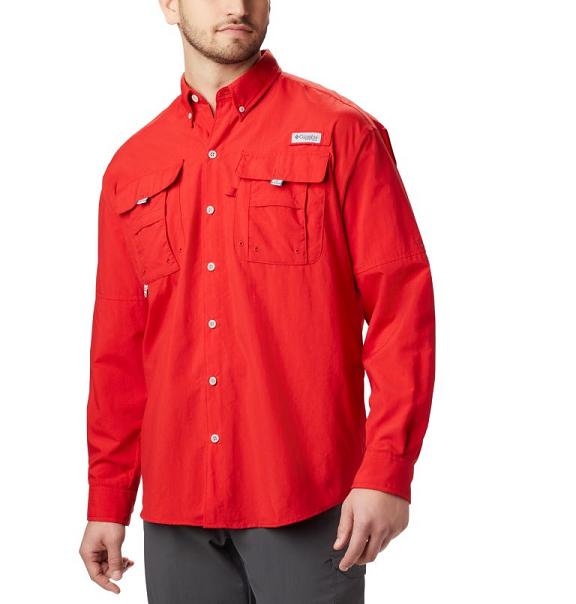 Columbia PFG Bahama II Fishing Shirts Red For Men's NZ12736 New Zealand